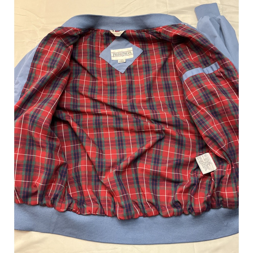 Vintage 80s Field &‎ Stream Mens Jacket Baby Blue Plaid Lining Size LL Classic - Picture 5 of 8